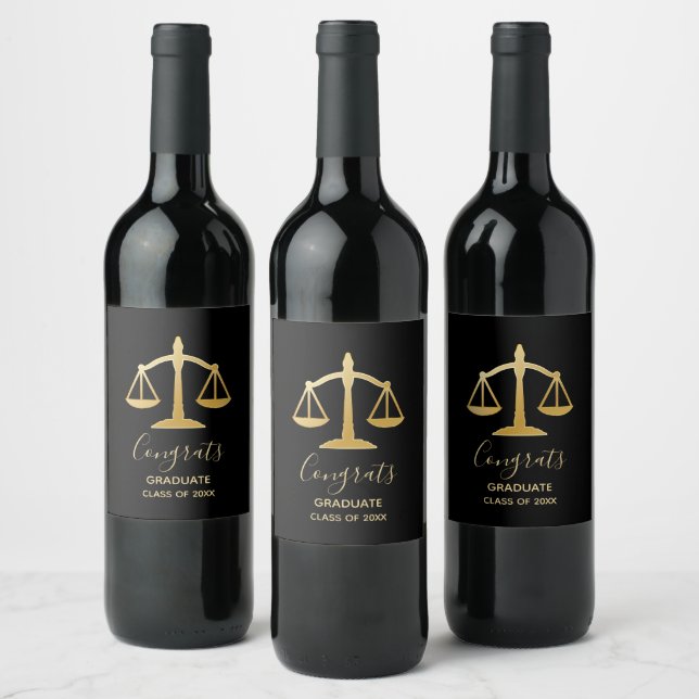 Golden Scales of Justice Law Theme Graduate Wine Label (Bottles)