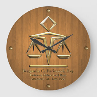 Golden Scales of Justice on Teak (Personalized) Large Clock