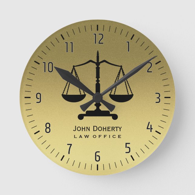 Golden Scales of Justice Round Clock (Front)