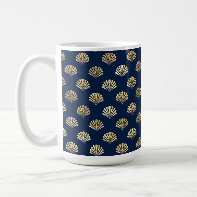 Golden Scallops on Blue Coffee Mug (Left)