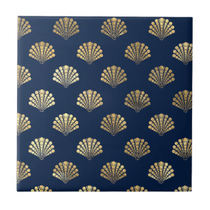 Golden Scallops on Blue Tile