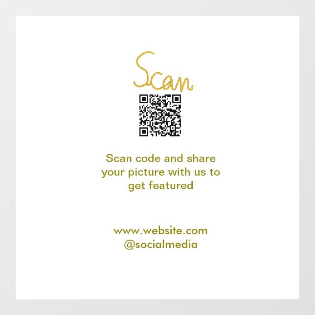 Golden Scan QR code glitter simple elegant calligr Window Cling (Sheet)