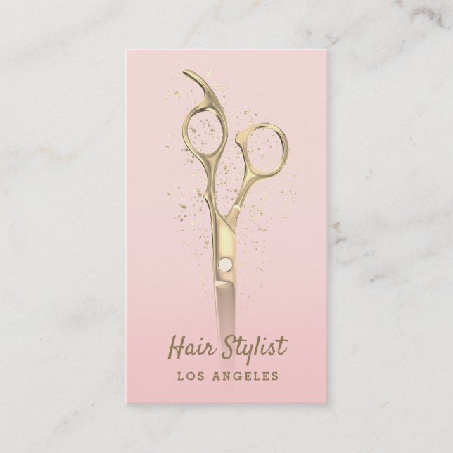 golden scissors on pink business card (Front)