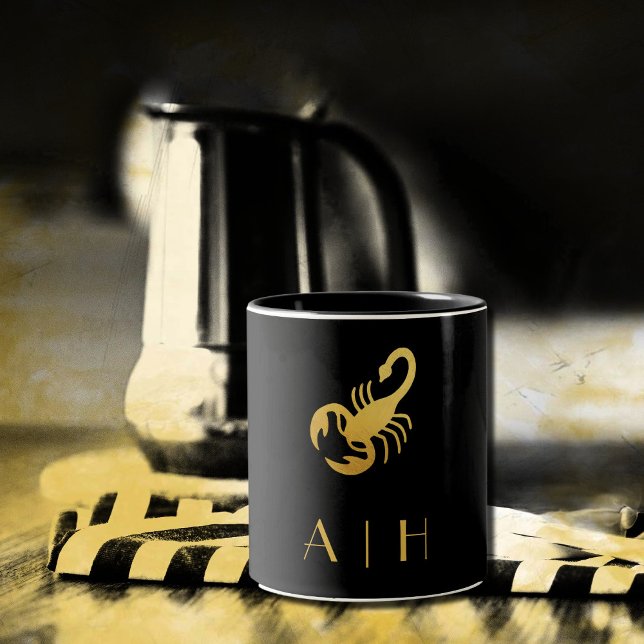 Golden   scorpio   - add monogram   Two-Tone coffee mug (Creator Uploaded)