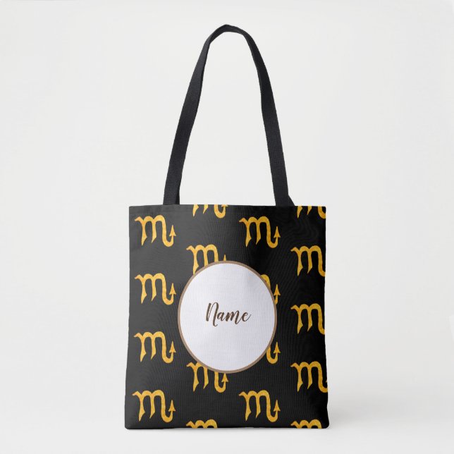 Golden Scorpio Astrology Symbol Personalized Tote Bag (Front)