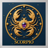 Golden Scorpio Zodiac Sign With Jewel 