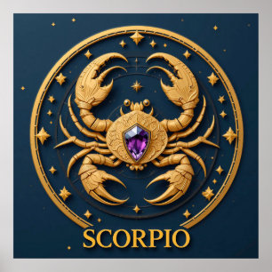 Golden Scorpio Zodiac Sign With Jewel