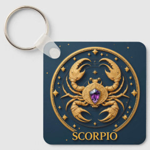 Golden Scorpio Zodiac Sign With Jewel Keychain