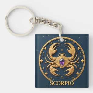 Golden Scorpio Zodiac Sign With Jewel  Keychain