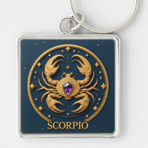 Golden Scorpio Zodiac Sign With Jewel Keychain
