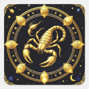 Golden Scorpion Zodiac Design with Ornamens Square Sticker