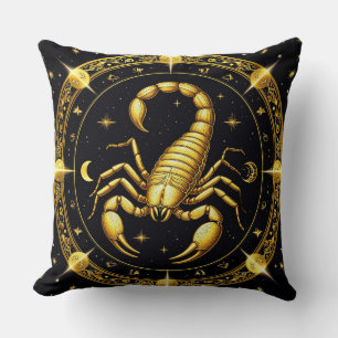 Golden Scorpion Zodiac Design with Ornamens Throw Pillow
