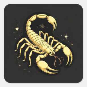Golden Scorpion Zodiac 🖼️ Ornamental Astrology Square Sticker