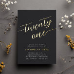 Golden Script 21st Birthday Party<br><div class="desc">Celebrate her milestone birthday with these chic 21st birthday party invitations featuring "twenty one" in modern gold foil hand sketched script lettering. Personalize with your party details beneath. A unforgettable,  luxe choice for fabulous 21st birthday celebrations.</div>