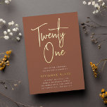 Golden Script 21st Birthday Party<br><div class="desc">Celebrate her milestone birthday with these chic 21st birthday party invitations featuring "twenty one" in modern gold foil hand sketched script lettering. Personalize with your party details beneath. A unforgettable,  luxe choice for fabulous 21st birthday celebrations.</div>