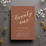 Golden Script 21st Birthday Party<br><div class="desc">Celebrate her milestone birthday with these chic 21st birthday party invitations featuring "twenty one" in modern gold foil hand sketched script lettering. Personalize with your party details beneath. A unforgettable,  luxe choice for fabulous 21st birthday celebrations.</div>
