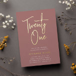 Golden Script 21st Birthday Party<br><div class="desc">Celebrate her milestone birthday with these chic 21st birthday party invitations featuring "twenty one" in modern gold foil hand sketched script lettering. Personalize with your party details beneath. A unforgettable,  luxe choice for fabulous 21st birthday celebrations.</div>
