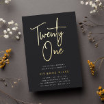 Golden Script 21st Birthday Party<br><div class="desc">Celebrate her milestone birthday with these chic 21st birthday party invitations featuring "twenty one" in modern gold foil hand sketched script lettering. Personalize with your party details beneath. A unforgettable,  luxe choice for fabulous 21st birthday celebrations.</div>