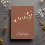 Golden Script 90th Birthday Party<br><div class="desc">Celebrate her milestone birthday with these chic 90th birthday party invitations featuring "ninety" in modern gold foil hand sketched script lettering. Personalize with your party details beneath. A unforgettable,  luxe choice for fabulous 90th birthday celebrations.</div>