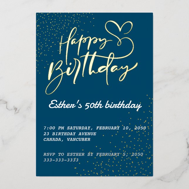 Golden Script Anniversaire Foil Invitation (Recto)
