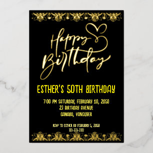 Golden Script Anniversaire Foil Invitation