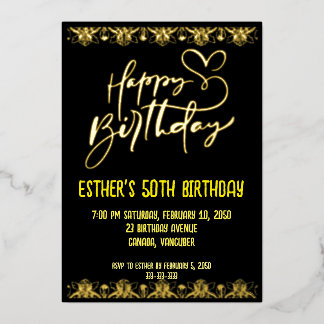 Golden Script Anniversaire Foil Invitation