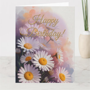 Golden Script Birthday Daisy Bouquet Card