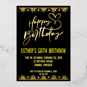 Golden Script Birthday Party Foil Invitation