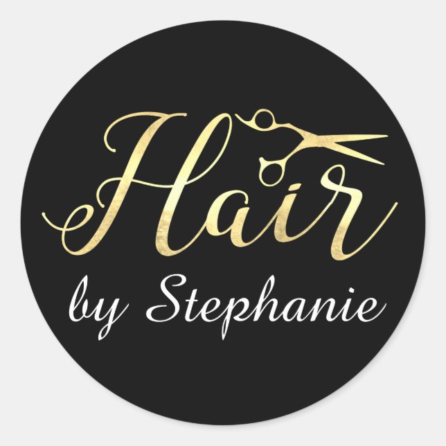 Golden Script Scissors Hairstylist Hair Salon Classic Round Sticker (Front)
