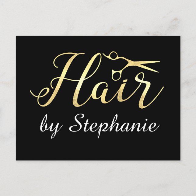 Golden Script Scissors Hairstylist Hair Salon Postcard (Front)