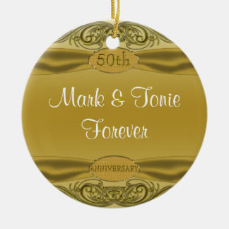 Golden Scrolls 50th Wedding Anniversary Ceramic Ornament