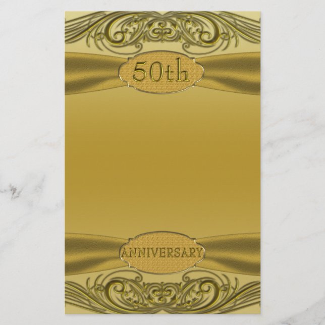 Golden Scrolls 50th Wedding Anniversary Stationery (Front)