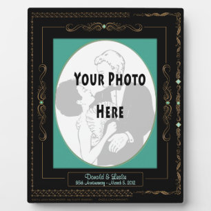 Golden Scrolls on Black w/ Teal Mat - Personalized Plaque