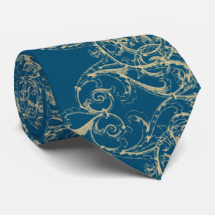 Golden Scrolls on Blue (or Change Background) Tie