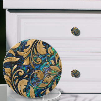 Golden Scrollwork on Abalone Shell  Ceramic Knob