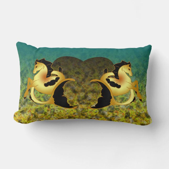 Golden Sea Horse Lumbar Pillow (Front)