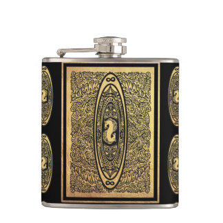 Golden Seahorse Mandala – Ornate Infinity Design Hip Flask