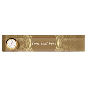 Golden seal name display with clock nameplate