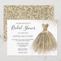 Golden Sepia Gold Glitter Gown Dress Bridal Shower