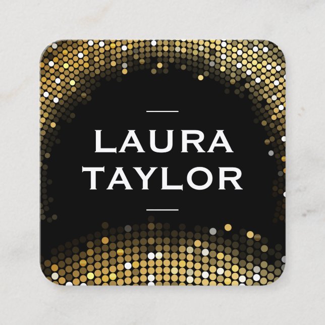 Golden Sequin Black Variation Square Business Card (Front)