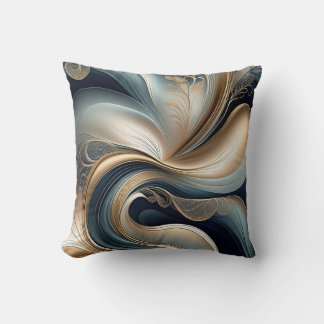 Golden Serenade - Teal and Gold Abstract Throw Pillow