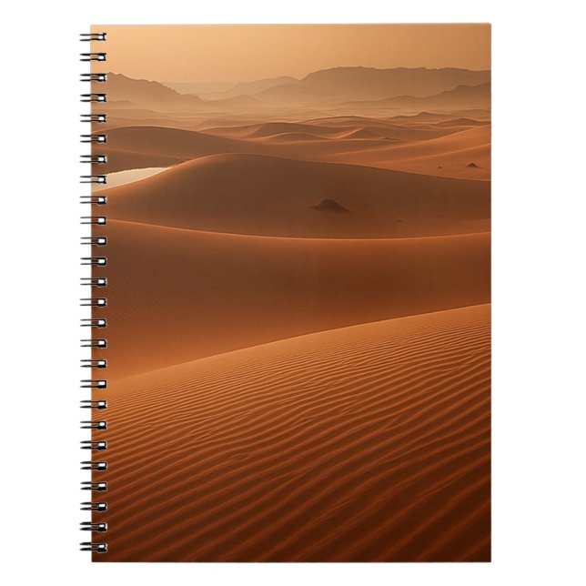 Golden Serenity — Desert Landscape at Sunset Notebook (Front)