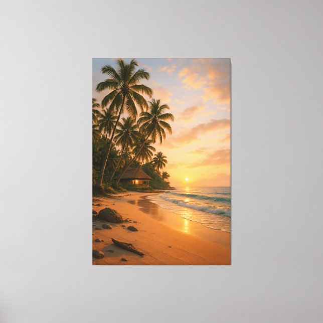 Golden Serenity – Tropical Beach Sunset  Canvas Print (Front)