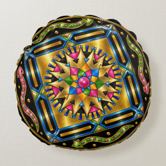 Golden Serpent Mandala – Metallic GeomRunde Kissen Round Pillow