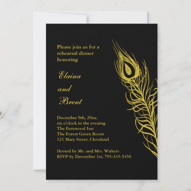 Golden Shake your Tail Feathers Rehearsal Dinner Invitation (Front)