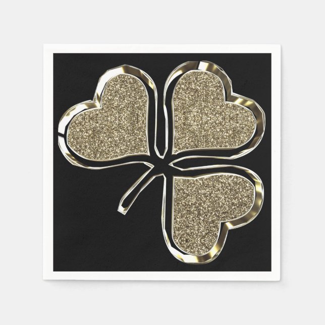 Golden Shamrock Irish Symbol 3 Leaf Clover Chic Napkin (Front)