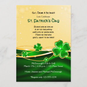 Golden Shamrock St. Patricks Day Party Invitation