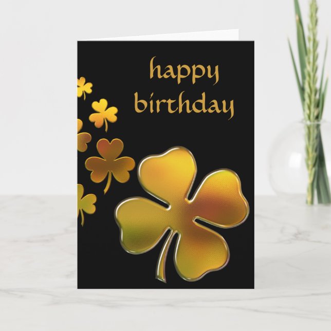 Golden Shamrocks Happy March Birthday Card (Front)