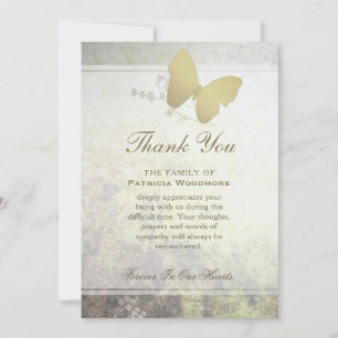 Golden Shimmer Butterfly Thank You Sympathy Card