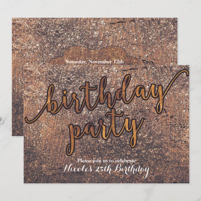 Golden Shimmer Glam Invitations de fête d'annivers (Devant / Derrière)